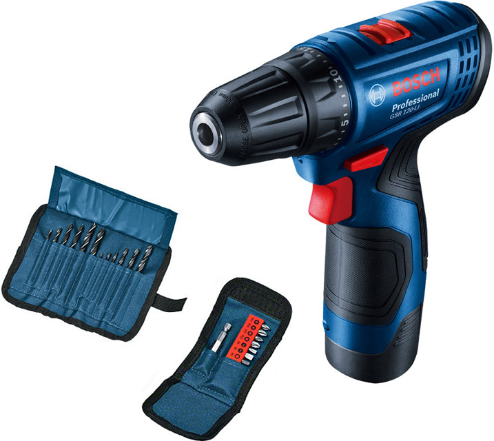 BOSCH GSR 120-LI (2x2Ah) 12V aku vrtací šroubovák + sada příslušenství (23 ks)