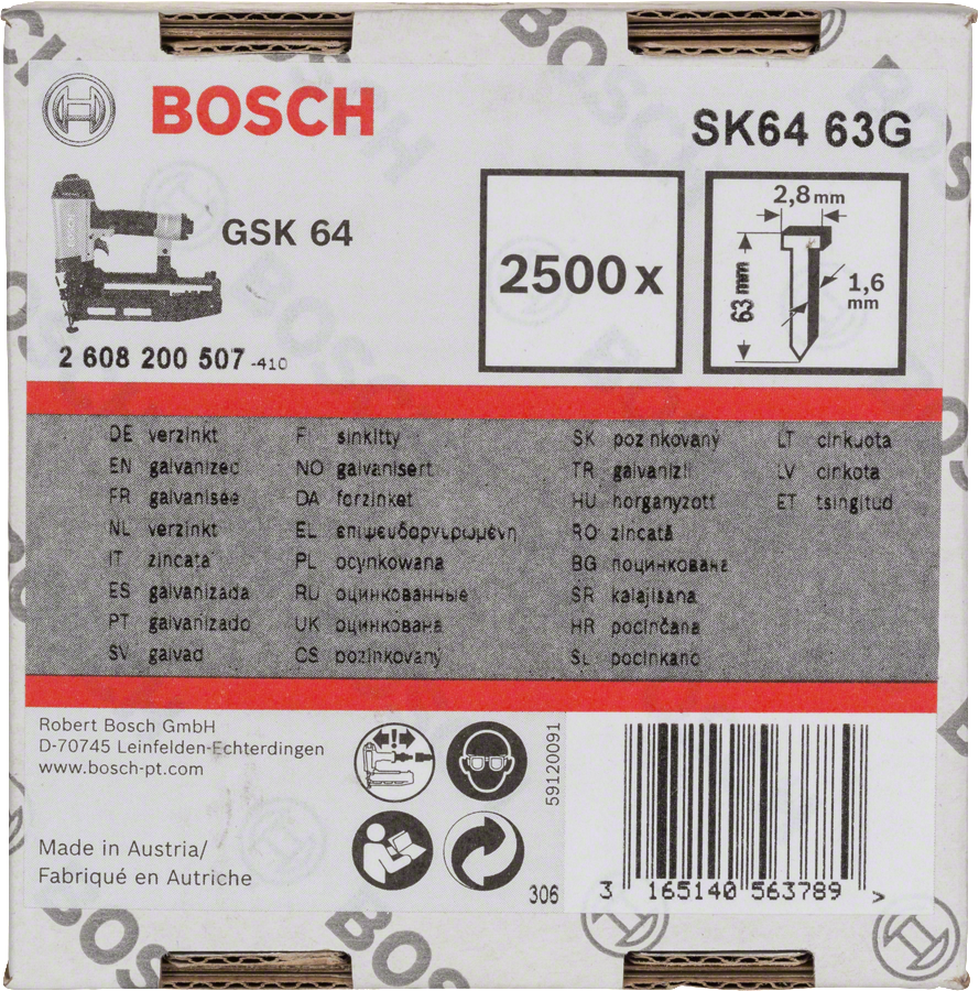 BOSCH SK64 63G 63mm hřeby pro GSK64 | 2500 ks