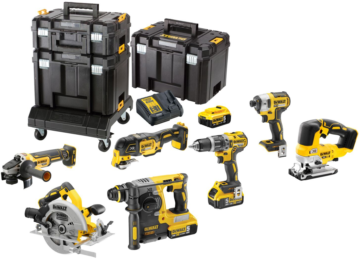 DeWALT DCK685P3T 18V XR (3x5Ah) 6dílná kombo sada aku nářadí s podvozkem