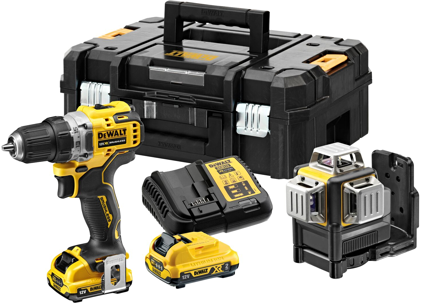 DeWALT DCK212D2T (2x3Ah) 12V XR kombo sada aku nářadí DCD701 + laser DCE089