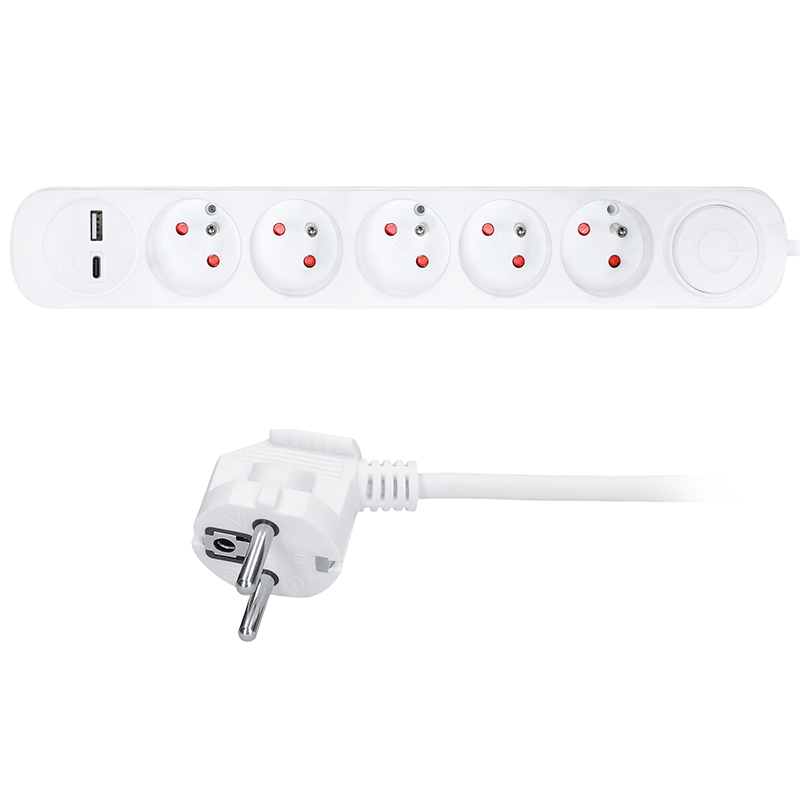 SOLIGHT PP152USBC 5z prodlužovací přívod s USB A+C nabíječkou 2.4A